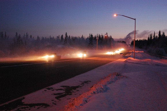 Ice fog from human activity at -40°C